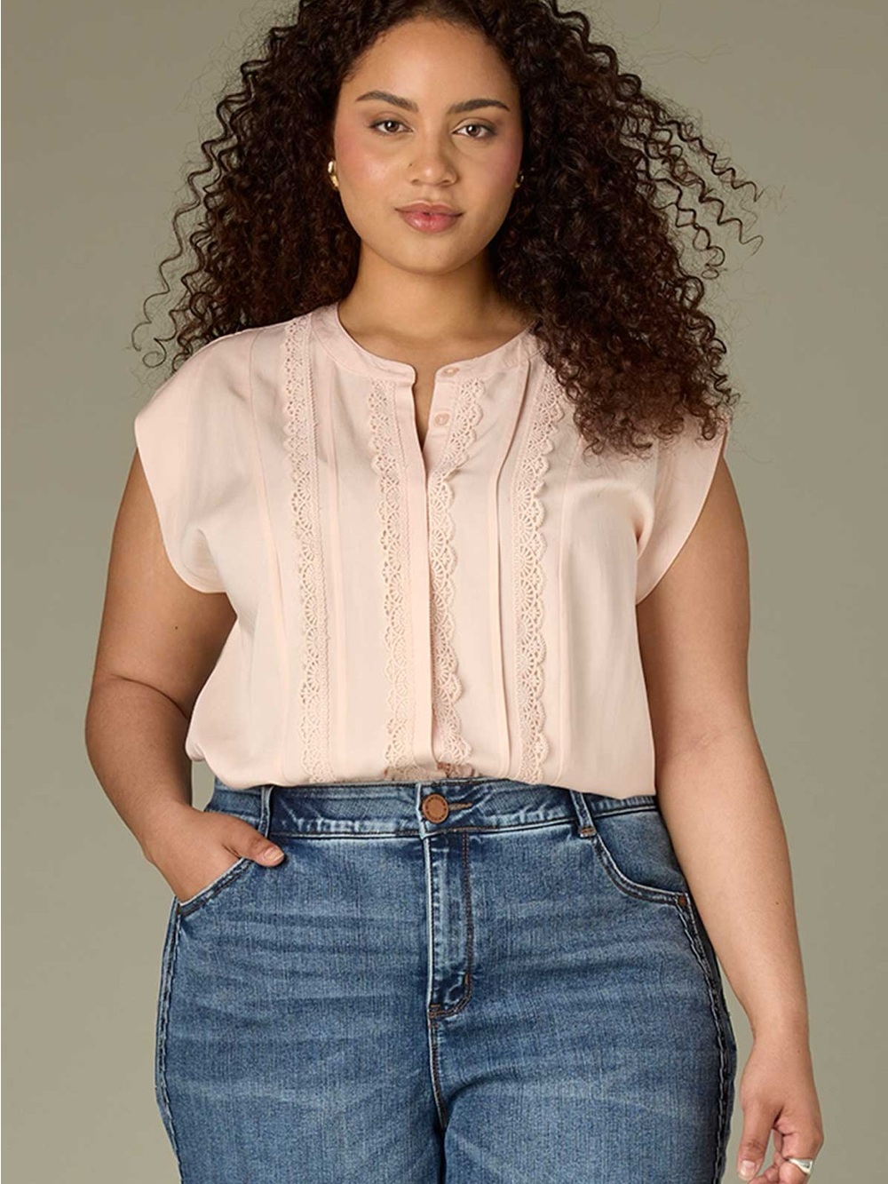 Women's Blush Lace-Trim Cap Sleeve Top size 3XL